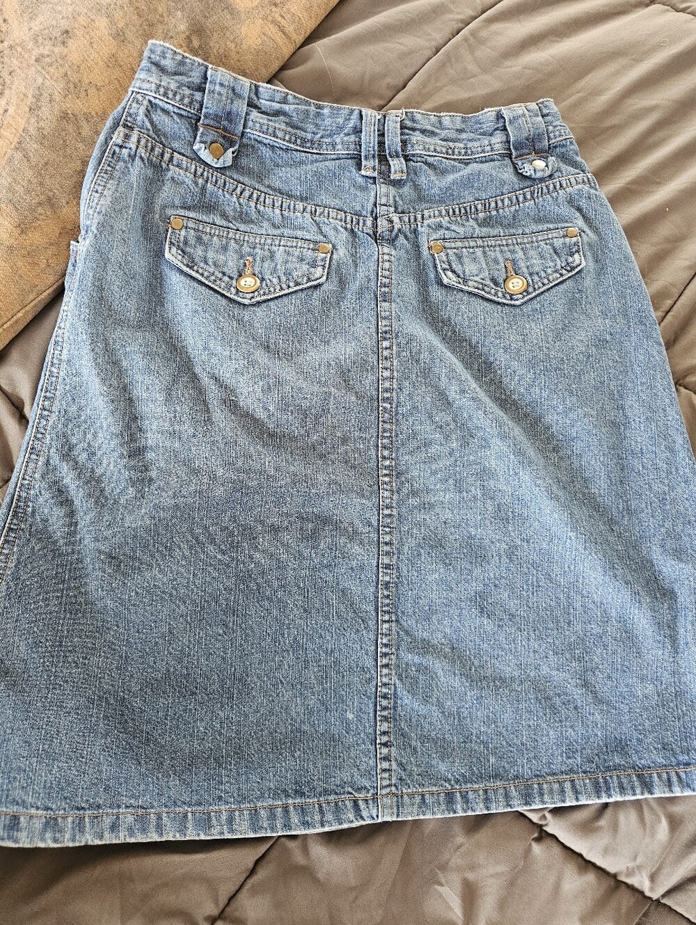 Christopher & Banks Vintage Denim Midi Knee Skirt Sz 4 100% Cotton Blue Utility